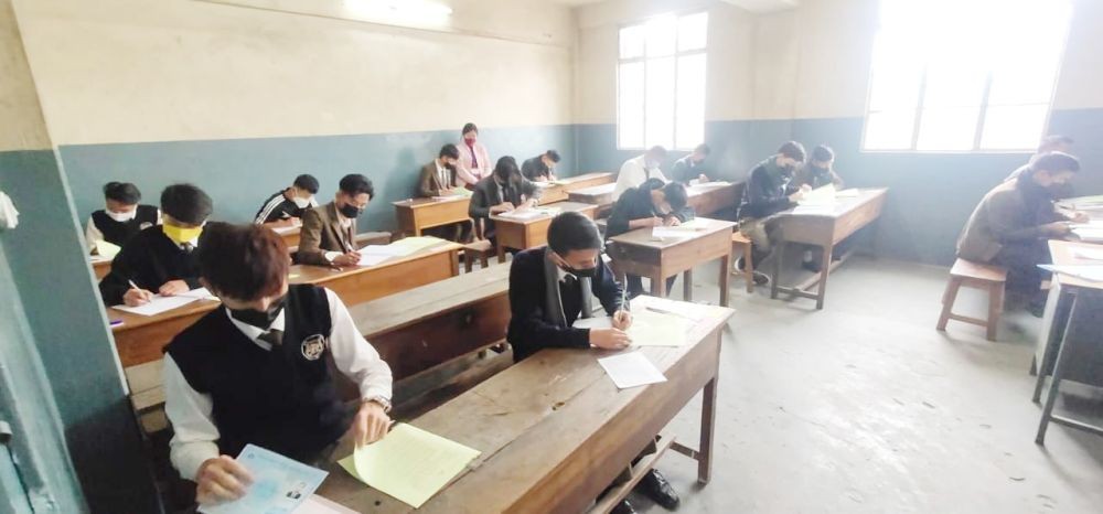 Students appearing the HSSLC exam at a provisional examination centre in Kohima on April 6. (Morung File Photo)